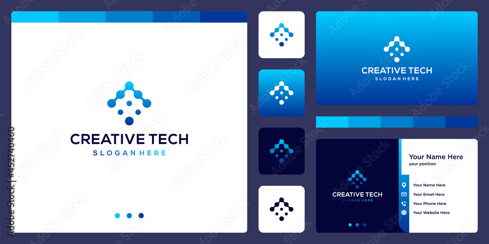 Inspired arrow logo shape with technology style and color gradation. icons for business, internet and technology. Business card design template. Inspired arrow logo shape with technology style and color gradation. icons for business, internet and technology. Business card design template.