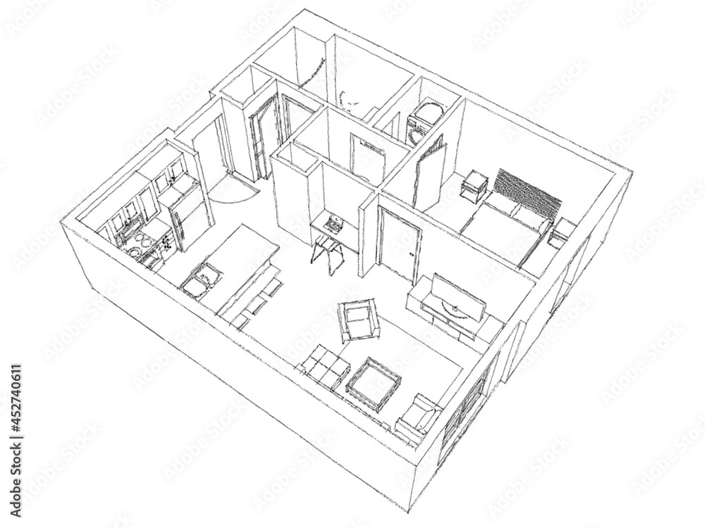 Modern interior design of the apartment. Beautiful new apartment stylish interior design. 3D illustration