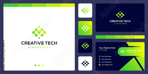 inspiration logo initial letter M abstract with tech style and gradient color. icons for business, internet and technology. Business card template.