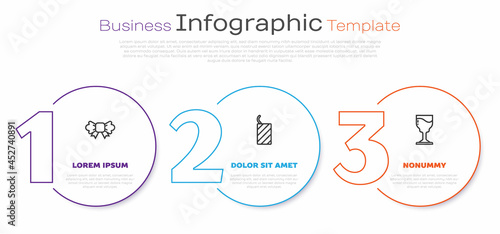 Set line Bow tie, Firework rocket and Wine glass. Business infographic template. Vector