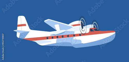 Twin-engine propeller-driven seaplane isolated. Vector illustration. © lyudinka