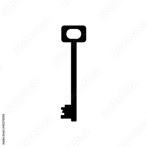 Fototapeta Naklejka Na Ścianę i Meble -  The icon of a metal long key for the lock is black on a white background.
