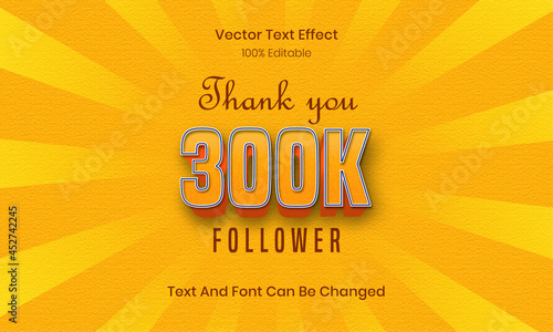 Editable 3d thank you 300k followers Gradient text style effect