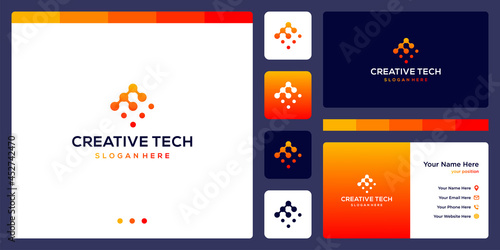 inspiration logo initial letter F abstract with tech style and gradient color. icons for business, internet and technology. Business card template.