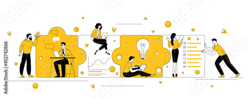 People connecting puzzle elements.