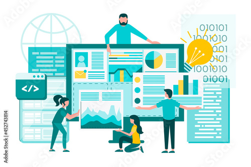Digital design, UI UX programmers and web designers teamwork.