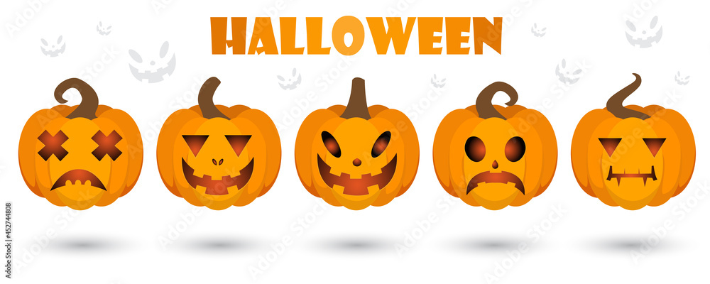 Set pumpkin on white background. Orange pumpkin with smile for your design for the holiday Halloween. Set pumpkin on white background. Orange pumpkin with smile for your design for the holiday Halloween.