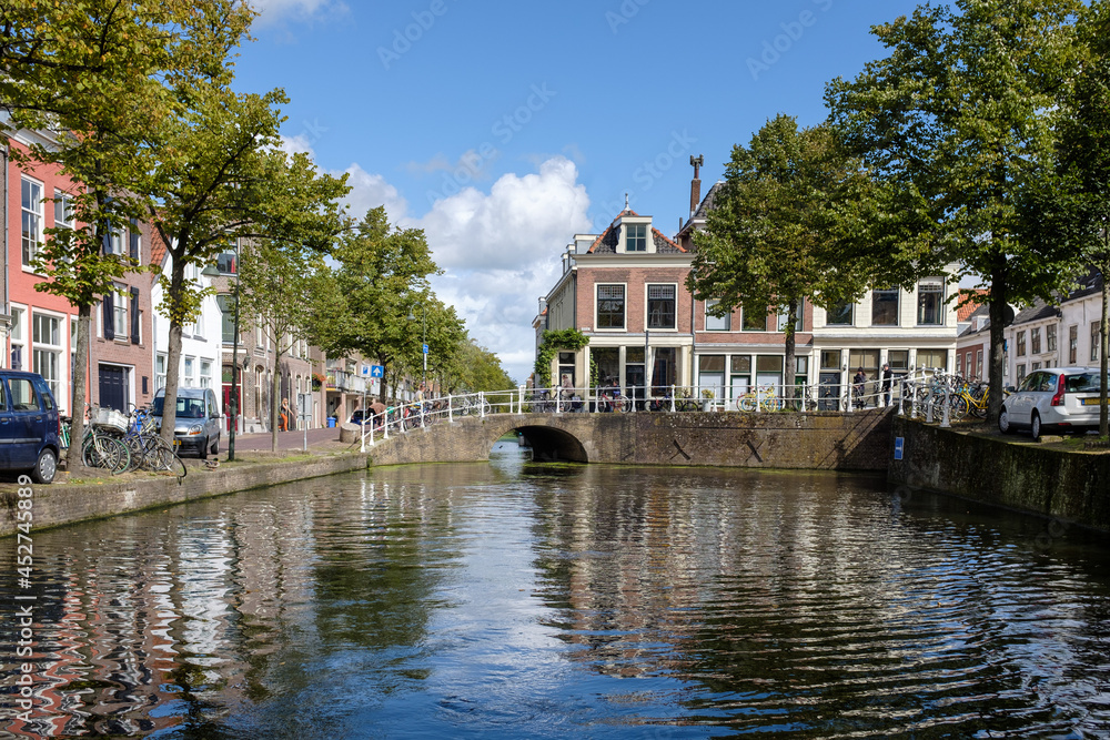 Historic architecture on the corner of Oude Delft and De Kolk in Delft Delft, Zuid-Holland Province, The Netherlands
