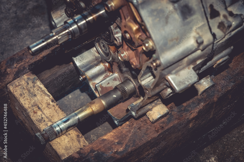 Motorcycle engines awaiting maintenance and engine repair. Motorcycle engines awaiting maintenance and engine repair.