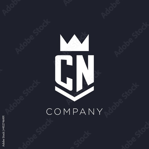 CN logo with shield and crown, initial monogram logo design