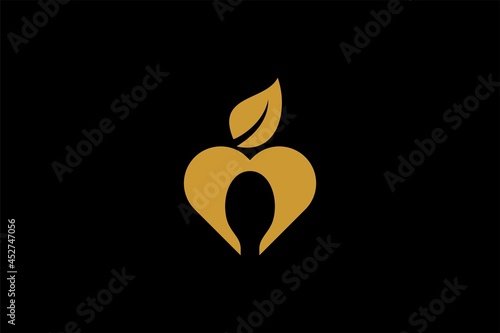 Kitchen logo design vector. Food business abstract symbol. Spoon, fork, knife illustration logo. Love and leaf vector icons. 