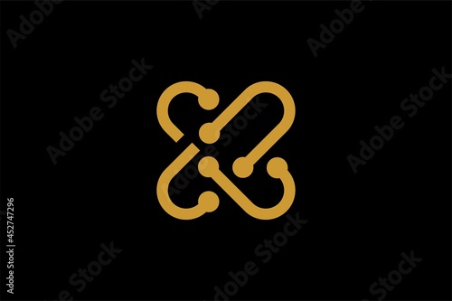 Cross X logo design vector. Letter X outline the abstract symbol. Type X and dots vector icons.