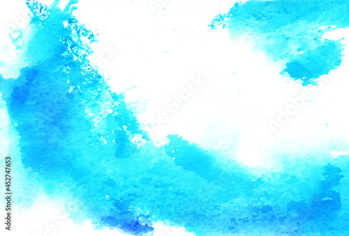 青い波しぶきの水彩イラスト　抽象背景素材　ブラシマーカー