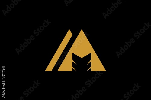 Archery logo design vector. Letter M and bow abstract symbol. Archery sport vector icon.