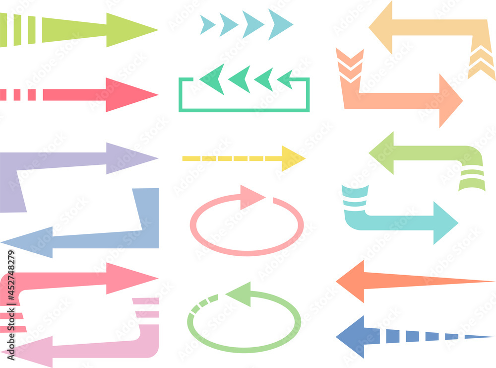 イラスト素材：ビジネス等で使えるレトロタッチな矢印のセット（パステルカラー）