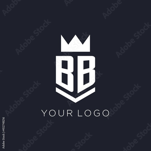 BB logo with shield and crown, initial monogram logo design