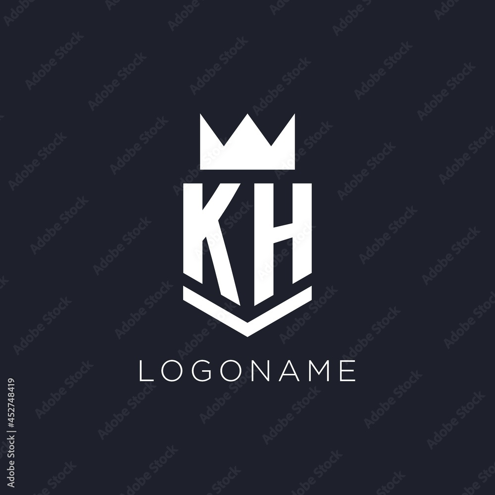 KH logo with shield and crown, initial monogram logo design Stock ...