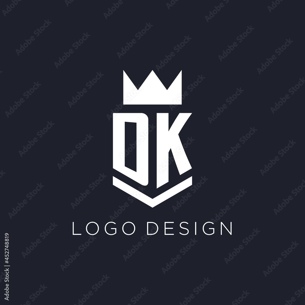 DK logo with shield and crown, initial monogram logo design Stock ...