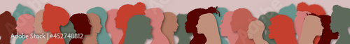 Silhouette profile group of men and women of diverse culture and different countries. Diversity multiethnic people. Racial equality and anti-racism. Coexistence harmony and multicultural community int