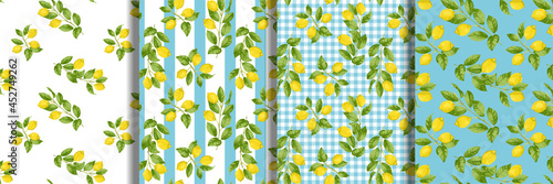 Lemon Seamless Patterns set. Fruit repeat backgrounds © kronalux