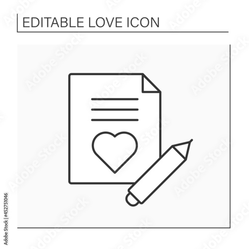 Love letter line icon. Romantic letter for beloved person. Love declaration. Love concept. Isolated vector illustration. Editable stroke