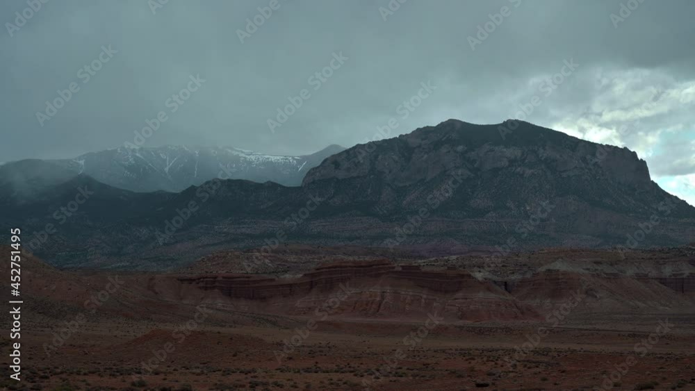 Foggy Sky Over Mountain Range Of Henry In Utah, Southeastern Of United States. - Static Shot Foggy Sky Over Mountain Range Of Henry In Utah, Southeastern Of United States. - Static Shot