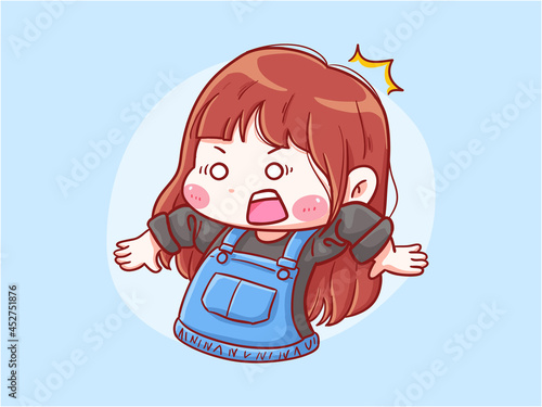 Cute and kawaii Girl shocked and surprise Manga Chibi Illustration