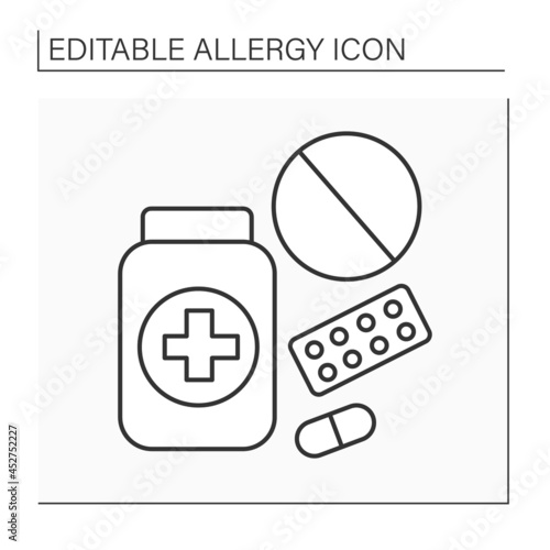 Allergy line icon. Abnormal reaction on drugs and some medicines.Healthcare concept. Isolated vector illustration. Editable stroke photo