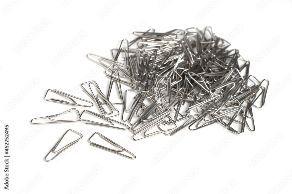Paper silver clips on white background