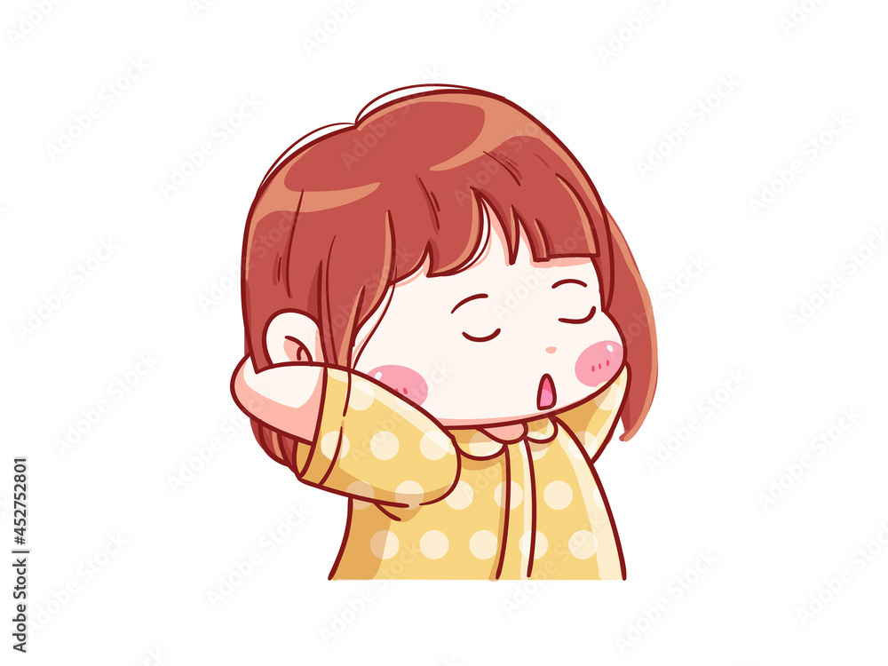 Cute and kawaii Girl talking and Feeling Sleepy Chibi Illustration Cute and kawaii Girl talking and Feeling Sleepy Chibi Illustration