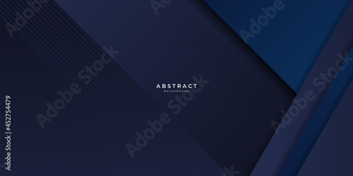 Abstract template dark blue luxury premium background with luxury triangles pattern and gold lighting lines.