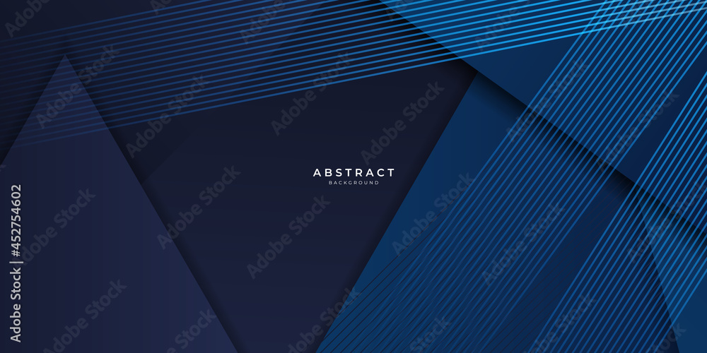 Modern simple dark navy blue background with overlap triangle layers. Blue abstract background vector with blank space for text. Modern element for banner, presentation design and flyer - obrazy, fototapety, plakaty 