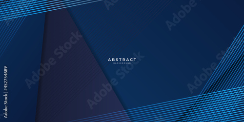 Modern simple dark navy blue background with overlap triangle layers. Blue abstract background vector with blank space for text. Modern element for banner, presentation design and flyer