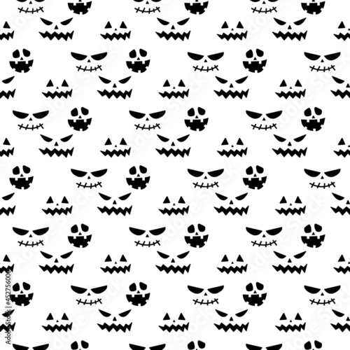 Seamless repeating pattern with Halloween symbols. Design of silhouettes for the holiday Halloween. for postcard, fabric, banner, template, wrapping paper. Vector flat illustration.