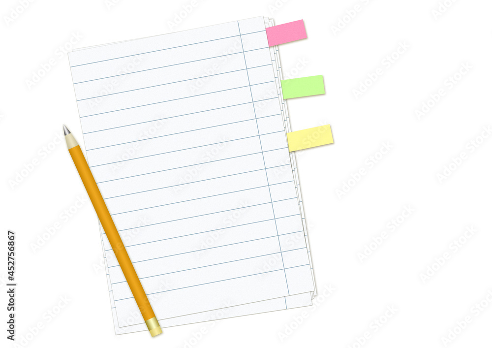 paper with stickers abd pencil paper with stickers abd pencil