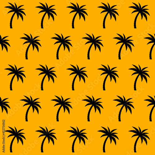 Palm trees seamless pattern. Black palms on orange background