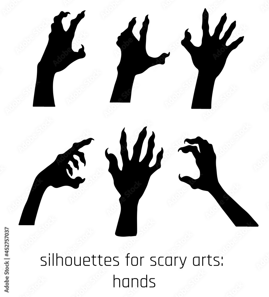 isolated silhouettes for scary art with hands isolated silhouettes for scary art with hands
