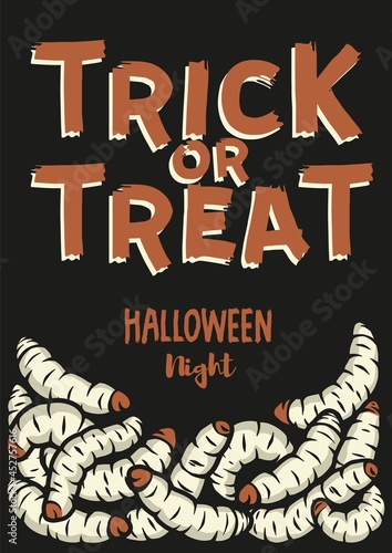 Halloween poster with maggot or nasty worm and disgusting caterpillar for halloween design and spooky larvae for dark autumn party