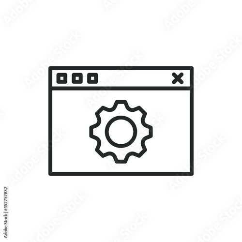 Web settings. Browser tab with gear icon design isolated on white background. Vector illustration