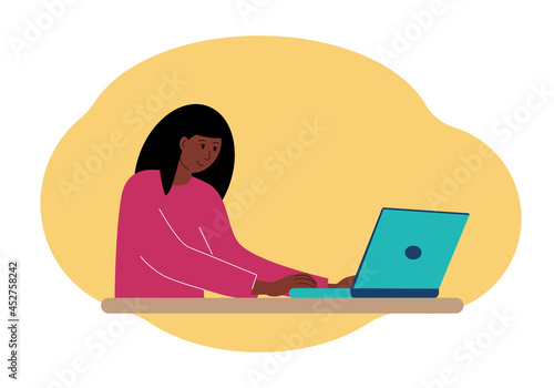 Illustration of a stylish woman working on a laptop.