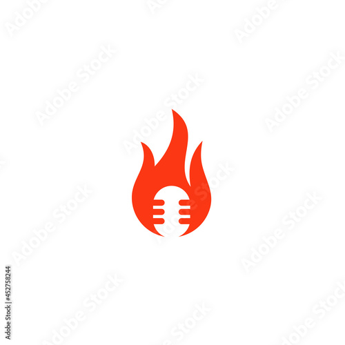 fire logo design with Microphone podcast mic