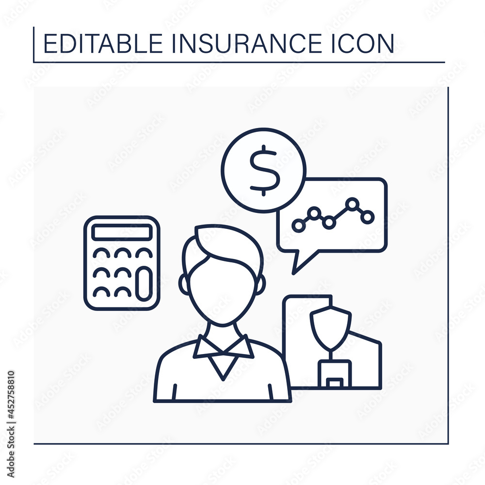 Actuary line icon. Person compiles and analyses statistics. Calculate insurance risks and premiums. Insurance concept. Isolated vector illustration. Editable stroke Actuary line icon. Person compiles and analyses statistics. Calculate insurance risks and premiums. Insurance concept. Isolated vector illustration. Editable stroke