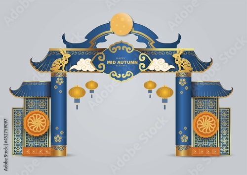Chinese happy mid autumn entrance arch design. vector illustration design