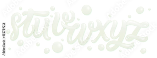 Milk, yogurt or cream alphabet set  isolated on white background. Dairy design element. Vector font for packaging design.