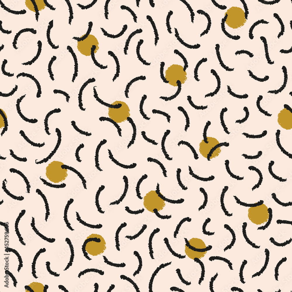 Naklejka premium Vector black lines yellow dots ecru repeat pattern
