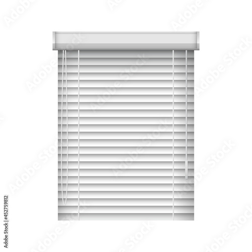 Realistic closed window blinds. Horizontal plastic window shutters. Vector jalousie mockup for interior decoration design
