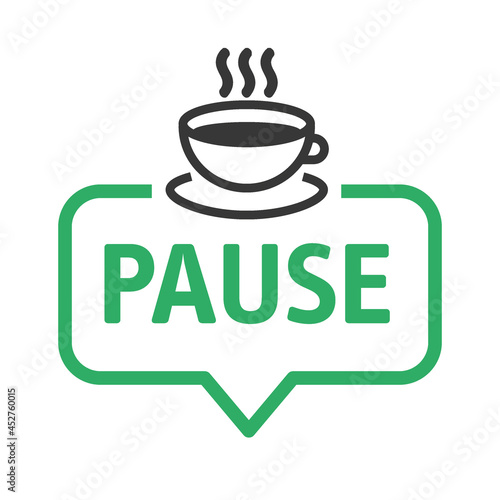 Pause - Sprechblase mit deutschem Text und Kaffeetasse