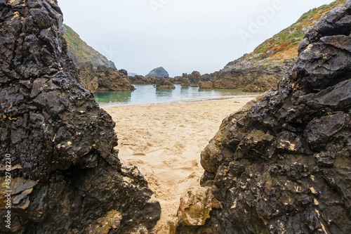 Playa con formaciones rocosas de la localidad de Barro  cerca de Llanes en Asturias photo