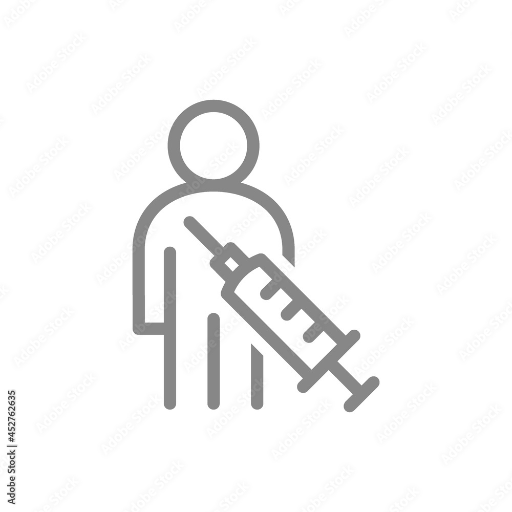 Fototapeta premium Medical syringe and human line icon. Medical staff make an injection, vaccination of the population, health, immunization