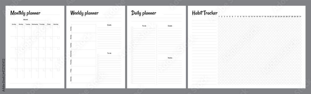 Set of planners with simple design. Monthly, weekly, daily planner. Set of planners with simple design. Monthly, weekly, daily planner.